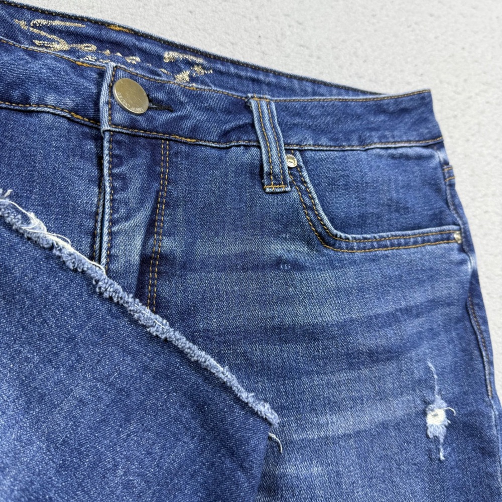 Seven7 Weekend Short Womens 10 Blue Denim Distressed Raw Hem Jean Shorts